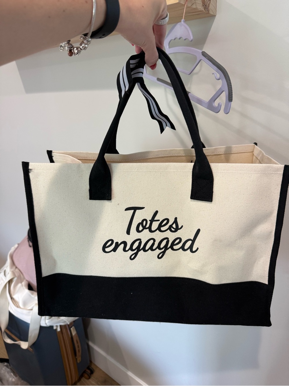 “Totes Engaged” Canvas Tote Bag in Black & Cream